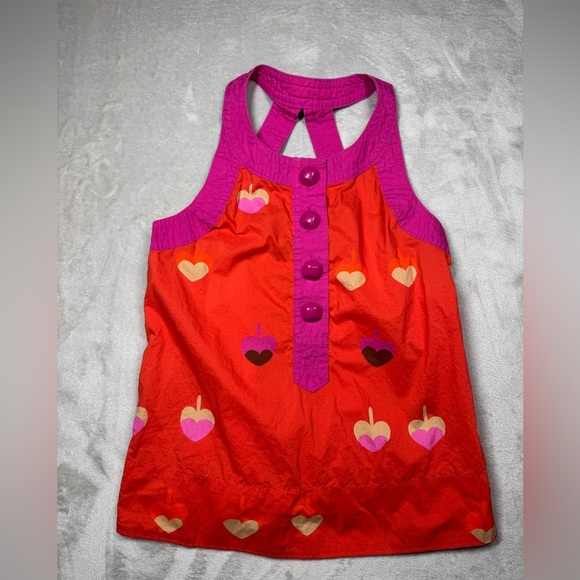 Marc by Marc Jacobs Pink Orange Heart Spade Twee Button Neckline Retro Top 2 - Picture 2 of 14
